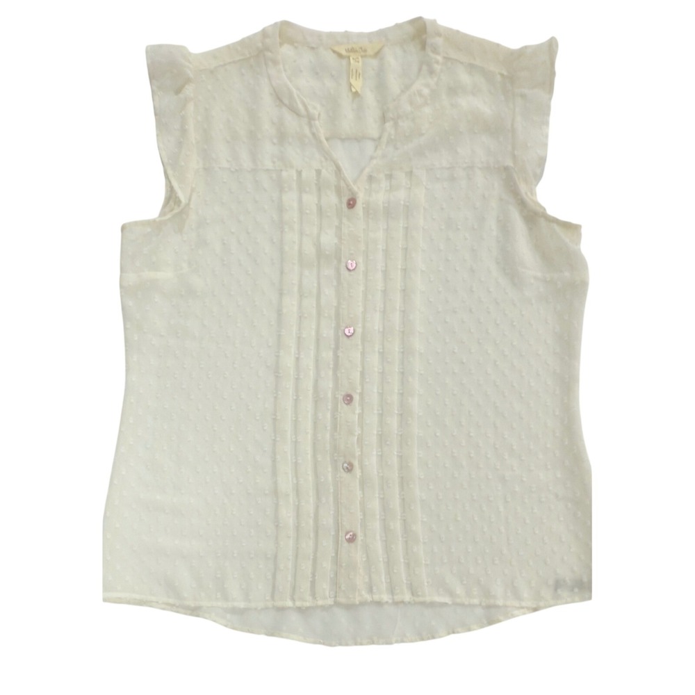 Matilda Jane Sleeveless Ivory Blouse Top Swiss Dot Pleated Women's L NWOT 267